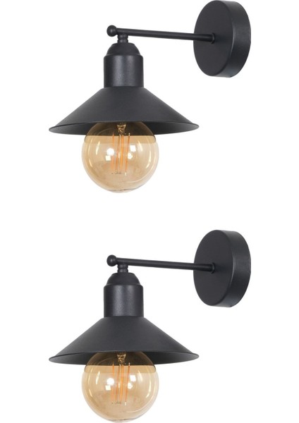 Neva Modern Tasarım Salon - Mutfak - Yatak Odası - Komple Siyah Renk (2 Adet) Duvar Aplik