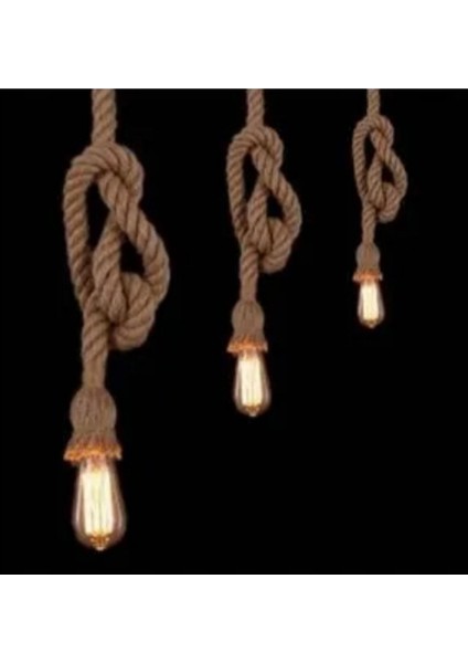 Jüt Halat Sarkıt 18-20MM120CM Boy Kablolu E27 Duylu Hazır Kablolu Sarkıt