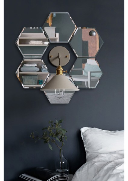 Aplik Aynası | Düz Ayna | Altıgen Ayna | 6'lı Takım