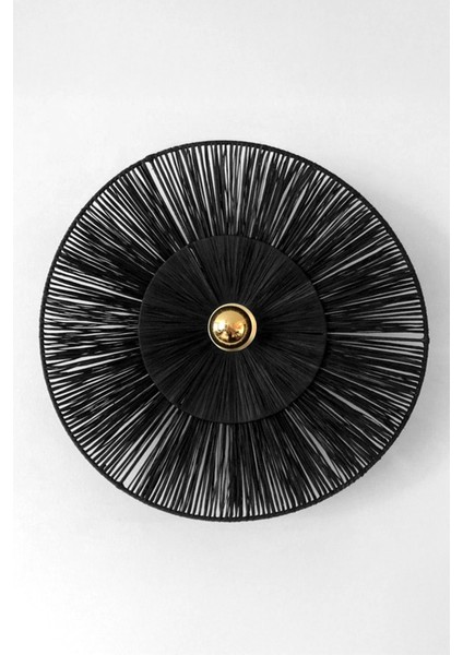 Siyah Renk Rafya Yuvarlak Modern Duvar Lambası Duvar Apliği