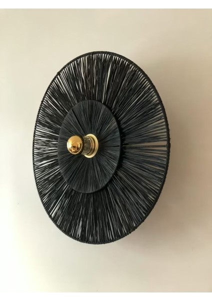 Siyah Renk Rafya Yuvarlak Modern Duvar Lambası Duvar Apliği modelleri