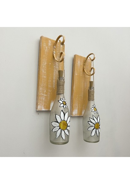 Peri LED Işıklı Sarı Ahşap Renkli Vitray Cam Salon Bar Bahçe Dekoru Şampanya Şişesi Aplik 2'li Set fırsatları