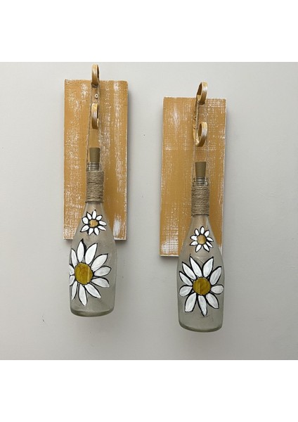 Peri LED Işıklı Sarı Ahşap Renkli Vitray Cam Salon Bar Bahçe Dekoru Şampanya Şişesi Aplik 2'li Set indirimleri