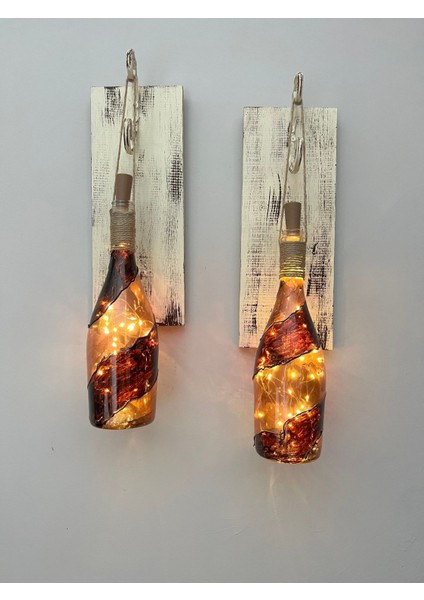 LED Işıklı Ahşap Kahverengi Vitray Cam Salon Bar Bahçe Dekoru Şampanya Şişesi Aplik 2 Li Set fiyatları