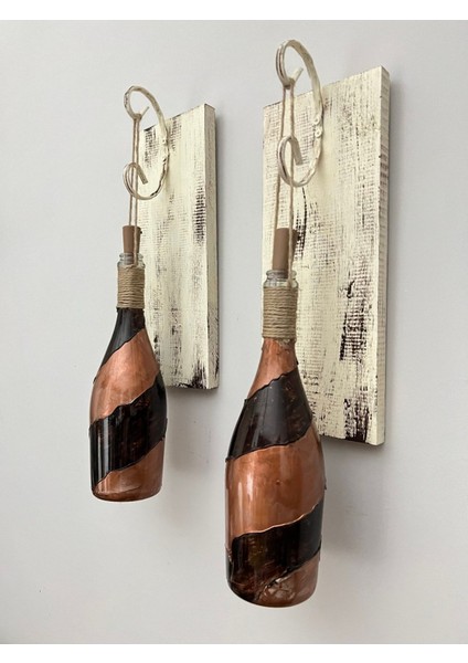 LED Işıklı Ahşap Kahverengi Vitray Cam Salon Bar Bahçe Dekoru Şampanya Şişesi Aplik 2 Li Set fırsatları