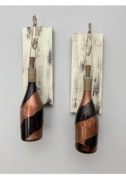 LED Işıklı Ahşap Kahverengi Vitray Cam Salon Bar Bahçe Dekoru Şampanya Şişesi Aplik 2 Li Set indirimleri