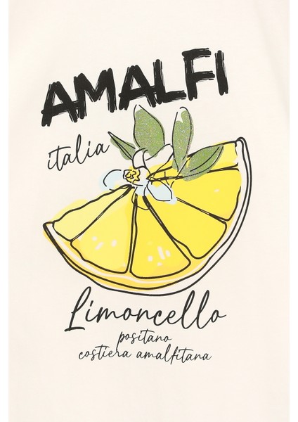 Amalfi Yazı Baskılı Limonlu Tişört Ekru modelleri