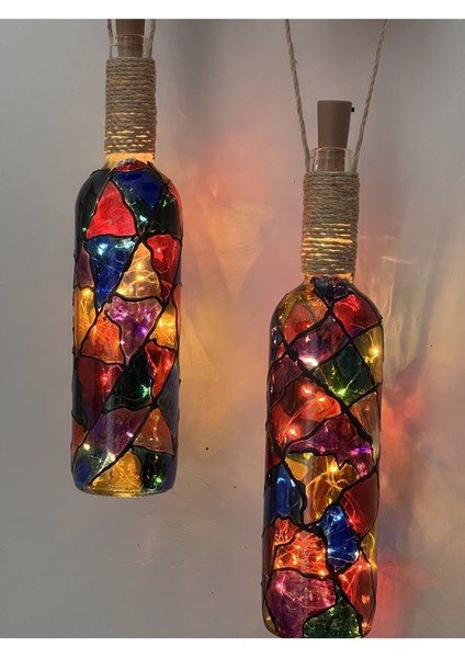 Siyah Renkli Erkek Eli Heykeli ve Tıpa Peri LED Işıklı Vitray Cam Şarap Şişesi Aplik 2'li Set fırsatları