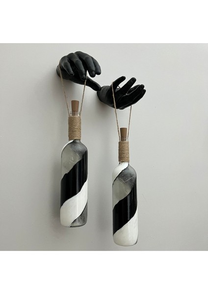 Siyah Heykel El Dekorlu Pilli LED Işıklı Vitray Cam Şarap Şişesi Aplik 2'li Set Cafe Bahçe Ev Dekor fırsatları