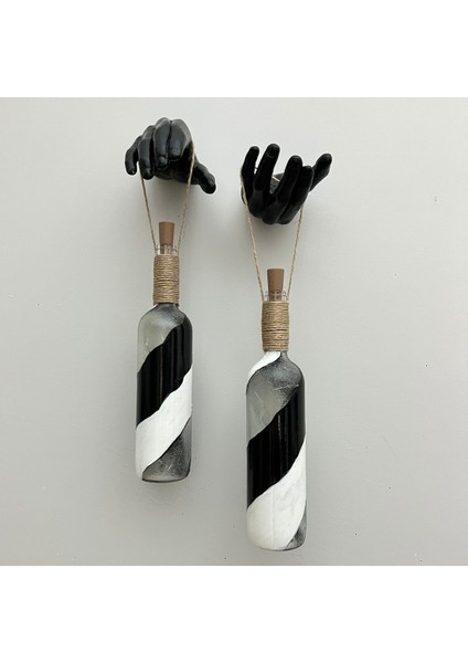 Siyah Heykel El Dekorlu Pilli LED Işıklı Vitray Cam Şarap Şişesi Aplik 2'li Set Cafe Bahçe Ev Dekor indirimleri