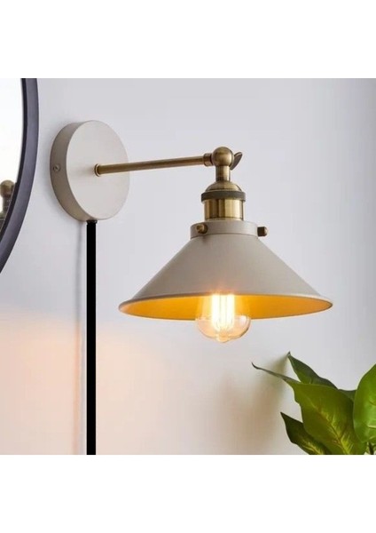 Retro Metal Beyaz Kablolu Anahtarlı Rustik Duvar Aplik Çap:30 cm