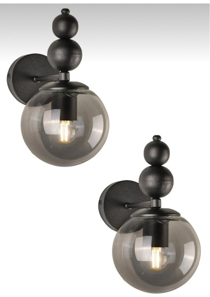 Ikili Set Siyah Duvar Aplik Füme Camlı Aplik Banyo Salon Hol Yatak Başı Duvar Aydınlatma