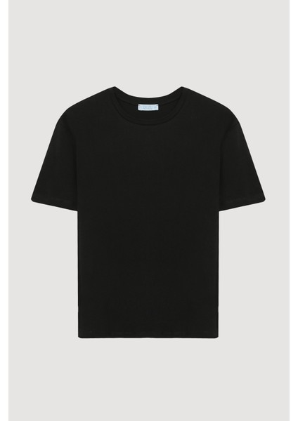 Bisiklet Yaka Oversize Basic Tişört Siyah