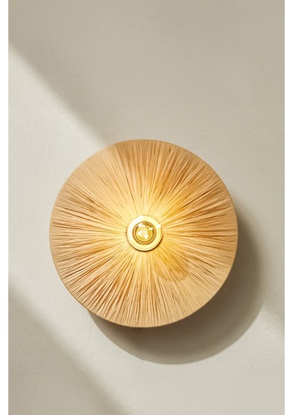 Doğal Renk Rafya Yuvarlak Modern Duvar Lambası Duvar Apliği