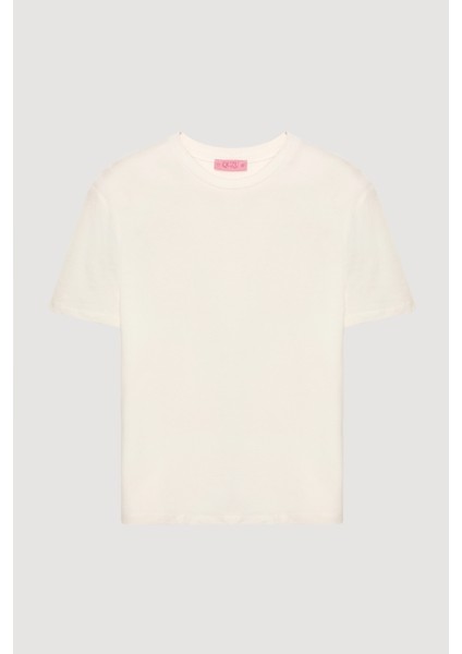 Bisiklet Yaka Oversize Basic Tişört Ekru