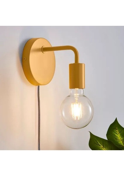 Retro Metal Sarı Rustik Kabllolu Anahtarlı Dekoratif Duvar Aplik