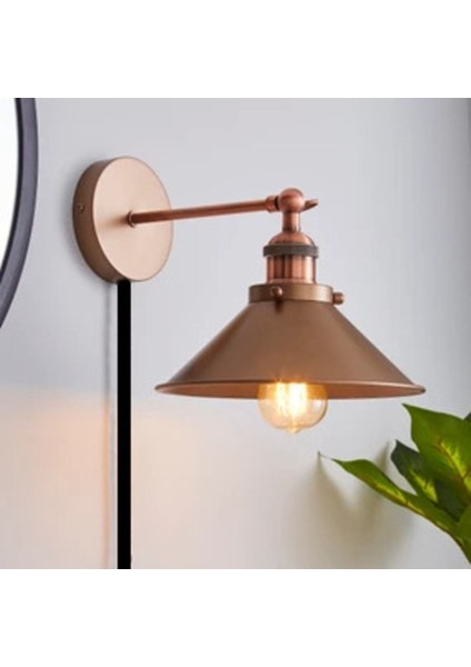 Retro Metal Mat Bakır Kaplama Kaplolu Anahtarlı Rustik Duvar Aplik Çap:22