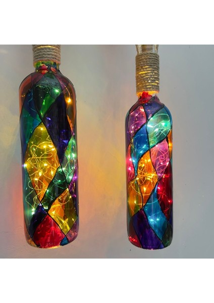 Beyaz Renkli Erkek Eli Heykeli ve Tıpa Peri LED Işıklı Vitray Cam Şarap Şişesi Aplik 2'li Set indirimleri