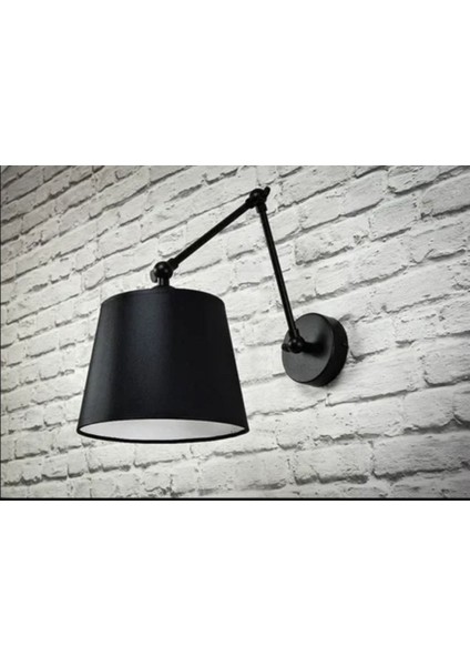 Retro,rustik Siyah Hareketli Kumaş Başlık Siyah Üç Mafsallı Metal Gövde Akrobat Aplik