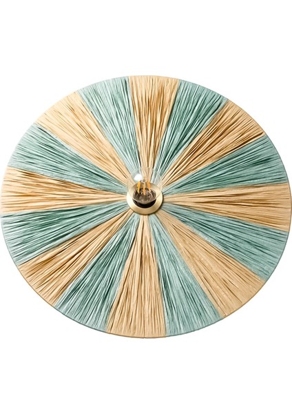 Mavi ve Doğal Renk Rafya Yuvarlak Modern Duvar Lambası Duvar Apliği