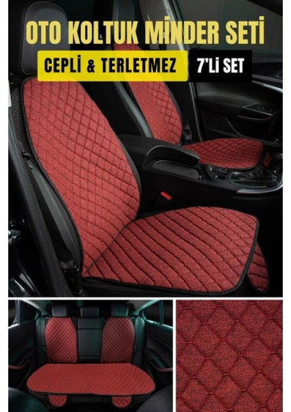 Bmw 7 Serisi 730 G11-G12 2016-2022TERLETMEZ Kaymaz Keten Oto Minder Kılıf Komple Set(7parça) Kırmızı