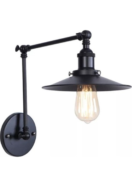 Retro,rustik 1XE27 Duylu Üç Mafsallı Siyah Hareketli Başlık Akrobat Aplik Şapka ÇAPI:23CM