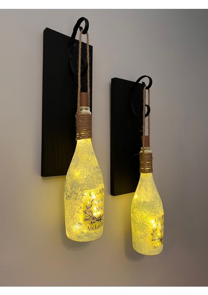 Kopya - Tıpa Peri LED Işıklı Siyah Ahşap Cam Şampanya Şişesi Duvar Aplik 2'li Set
