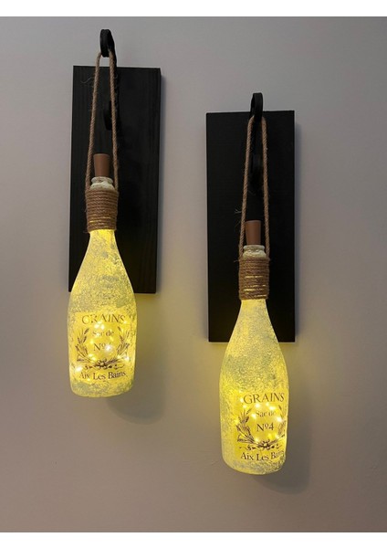 Kopya - Tıpa Peri LED Işıklı Siyah Ahşap Cam Şampanya Şişesi Duvar Aplik 2'li Set modelleri