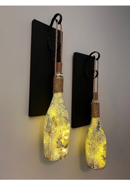 Tıpa Peri LED Işıklı Siyah Ahşap Cam Şampanya Şişesi Duvar Aplik 2'li Set fiyatları