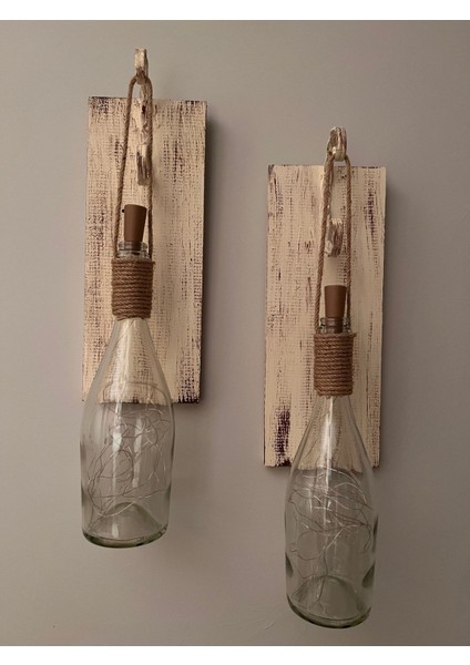 Tıpa Peri LED Işıklı Krem Kahve Cam Şampanya Şişesi Duvar Aplik 2'li Set indirimleri