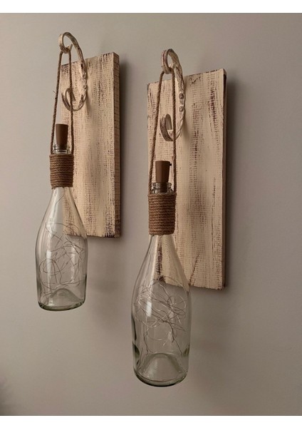 Tıpa Peri LED Işıklı Krem Kahve Cam Şampanya Şişesi Duvar Aplik 2'li Set