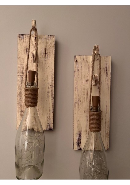 Tıpa Peri LED Işıklı Krem Kahve Cam Şampanya Şişesi Duvar Aplik 2'li Set