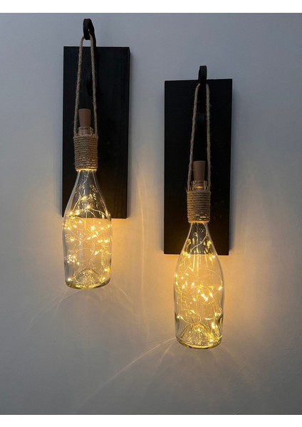 Tıpa Peri LED Işıklı Siyah Ahşap Cam Şampanya Şişesi Duvar Aplik 2'li Set fiyatları