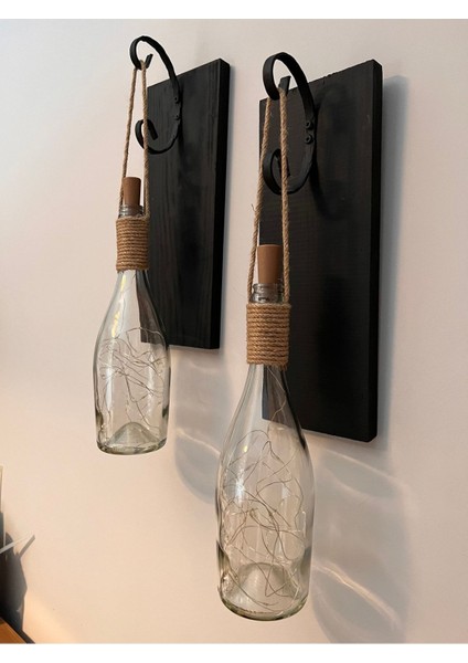 Tıpa Peri LED Işıklı Siyah Ahşap Cam Şampanya Şişesi Duvar Aplik 2'li Set fırsatları