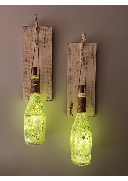 Tıpa Peri LED Işıklı Krem Kahve Renkli Buzlu Cam Şampanya Şişesi Duvar Aplik 2'li Set fiyatları