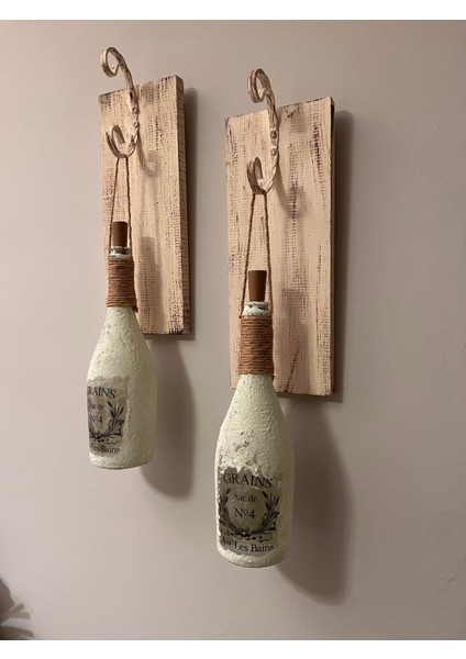 Tıpa Peri LED Işıklı Krem Kahve Renkli Buzlu Cam Şampanya Şişesi Duvar Aplik 2'li Set