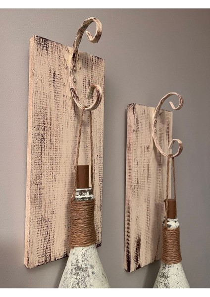 Tıpa Peri LED Işıklı Krem Kahve Renkli Buzlu Cam Şampanya Şişesi Duvar Aplik 2'li Set