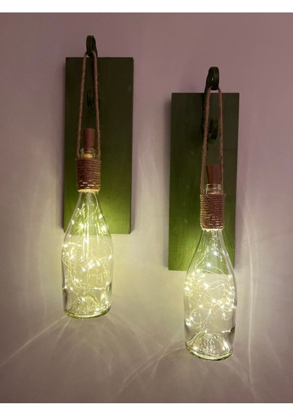 Tıpa Peri LED Işıklı Koyu Yeşil Ahşap Cam Şampanya Şişesi Duvar Aplik 2'li Set fiyatları