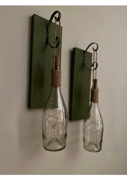 Tıpa Peri LED Işıklı Koyu Yeşil Ahşap Cam Şampanya Şişesi Duvar Aplik 2'li Set fırsatları