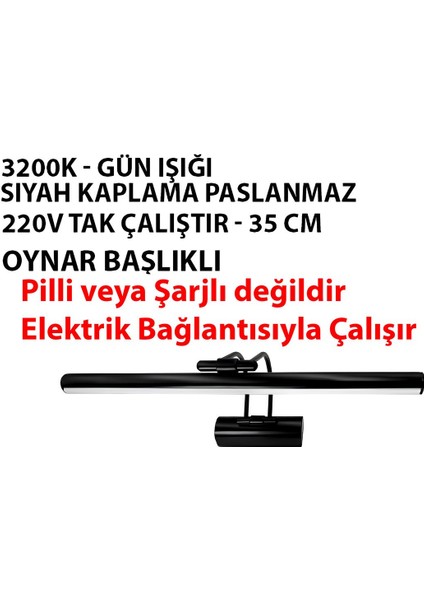 Siyah Mat Gün IŞIĞI(3200) Banyo Duvar Ayna Tablo Aydınlatması 220V ile Çalışır- Pilli Değildir