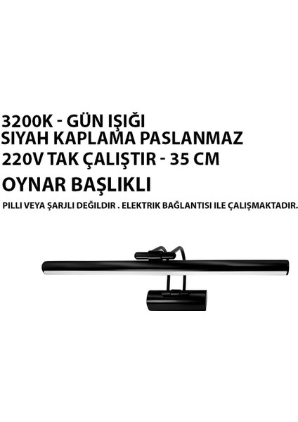 Siyah Mat Gün IŞIĞI(3200) Banyo Duvar Ayna Tablo Aydınlatması 220V ile Çalışır- Pilli Değildir