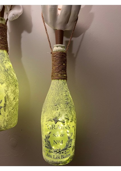 El Yapımı Heykel El Dekorlu LED Işıklı Buzlu Cam Şampanya Şişesi Aplik 2'li Set fırsatları