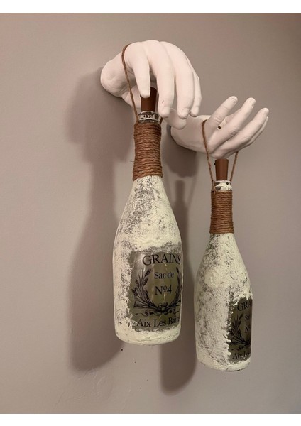 El Yapımı Heykel El Dekorlu LED Işıklı Buzlu Cam Şampanya Şişesi Aplik 2'li Set indirimleri