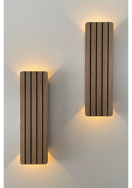 2 Adet Ahşap Pilli Dekoratif Duvar Aydınlatması Aplik Gece Lambası (Açık Meşe - Amber) fiyatları