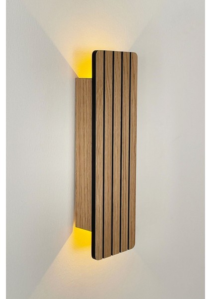 2 Adet Ahşap Pilli Dekoratif Duvar Aydınlatması Aplik Gece Lambası (Açık Meşe - Amber) modelleri