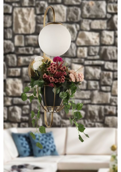 Tiran Saksılıklı Aplik Eskitme Beyaz Cam