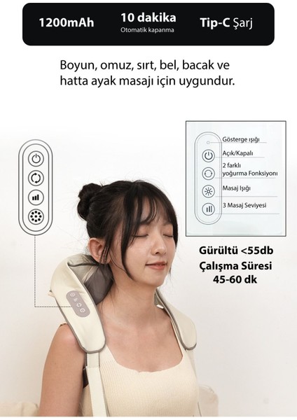 Titreşimli masaj aleti, çoklu bölge kullanımı, şarjlı, hafif, bej renk