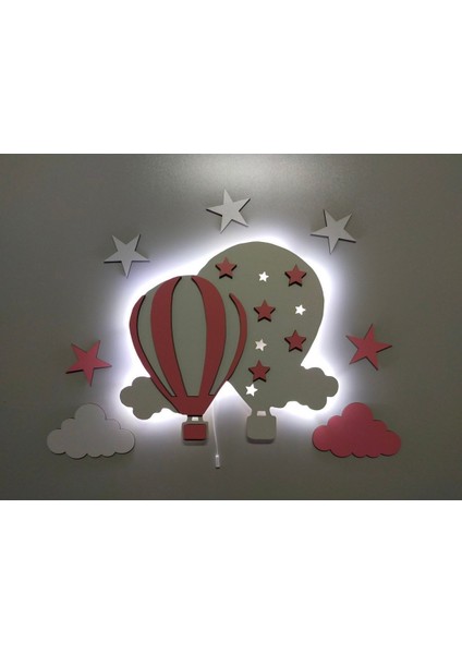 Çocuk Odası Dekoratif Ahşap Kapadokya Balon Gece Lambası Ledli Aydınlatma
