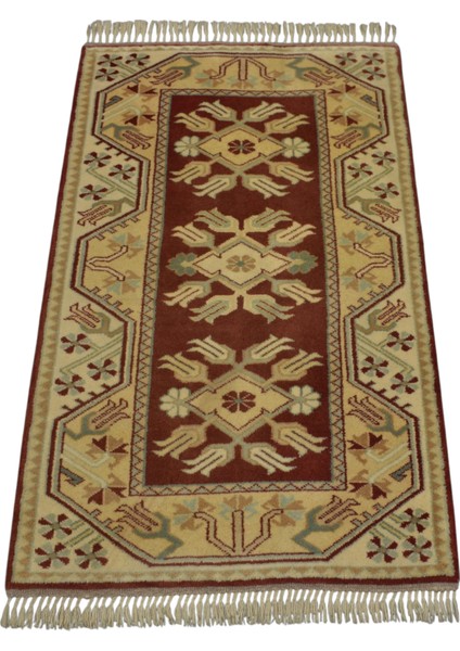 Yeni El Dokuma Modern Çiçekli Bozalan Milas Yün Halı 5891