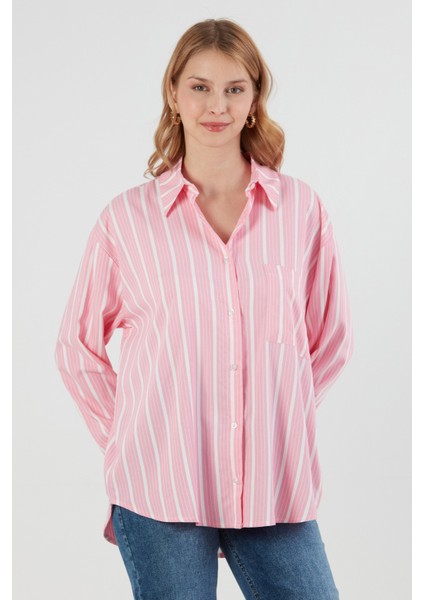 Çizgili Tek Cepli Oversize Gömlek fiyatları